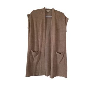 Barefoot Dreams CozyChic Soft Tan Lagenlook Longline Open Front Layer Sweater
